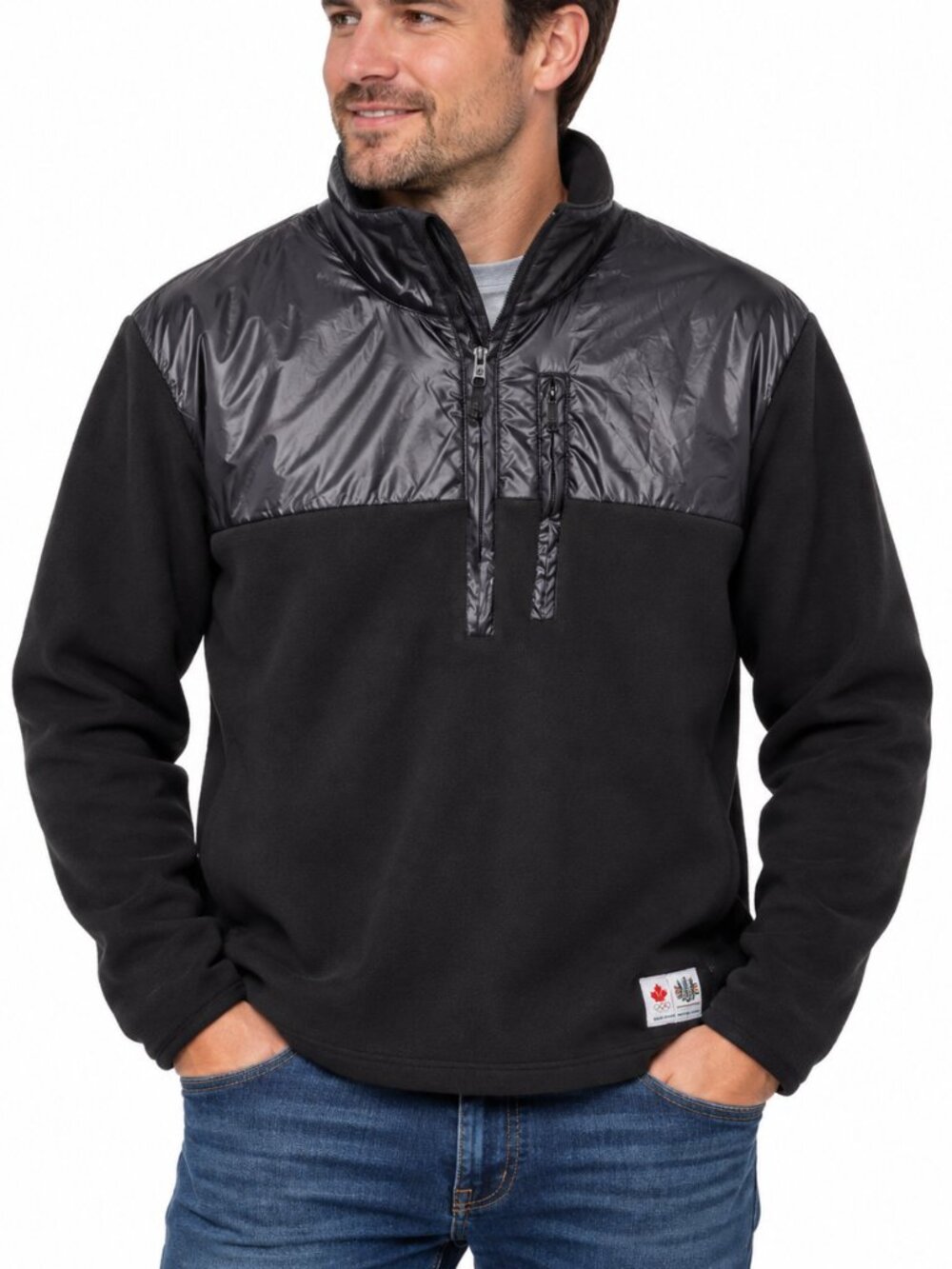 HBC Polar Fleece 1/4 Zip Pullover Jacket Black Medium Olympic Collection Winter